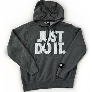 Nike Just Do It Hoodie Sweatshirt Size Medium Gray Pullover Swoosh - READ Flawed